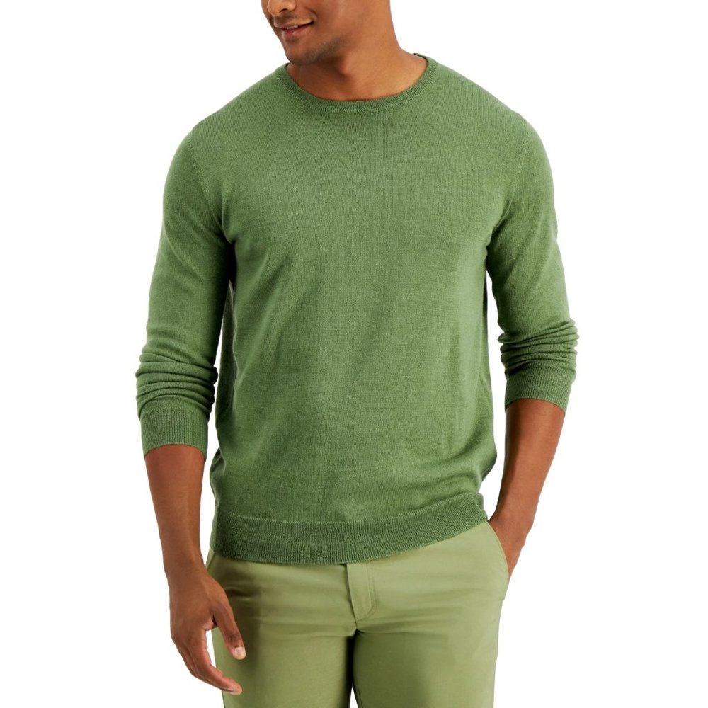 Alfani Men’s Regular Fit Crew Neck Alpha-tech Sweater Solid Green Size XL $70